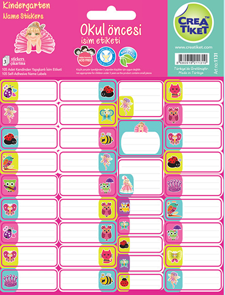 Art No : 1131 | Kindergarten Name Labels (Pink)